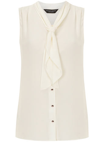 Ivory sleeveless pussybow blouse DP05385783