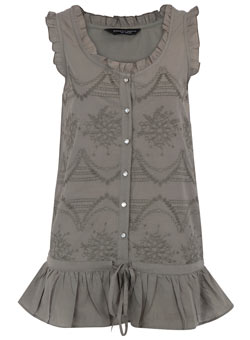 Dorothy Perkins Khaki embroidered drop waist top