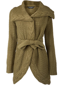 Khaki plait cable cardigan