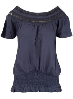 Dorothy Perkins Navy crochet trim top