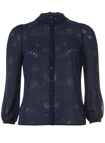 Dorothy Perkins Navy laser cut blouse DP65000755