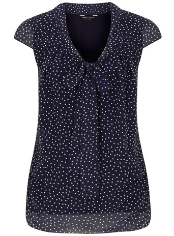 Dorothy Perkins Navy spot pussybow blouse DP05375724