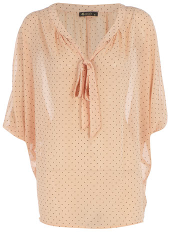 Dorothy Perkins Peach spot tie neck blouse DP51000695