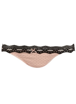 Pink/black spot ribbon thong