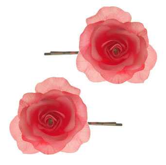 Pink fabric rose hair slides