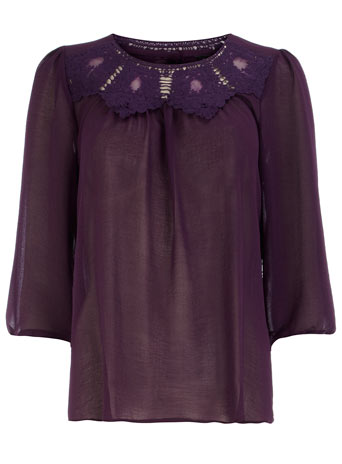 Dorothy Perkins Plum crochet neck blouse DP05320271