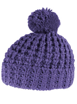 Purple chunky pom pom beanie