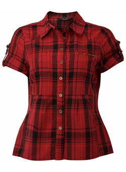 Red check zip pocket shirt