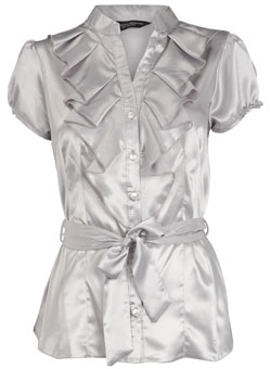 Dorothy Perkins Silver satin tie blouse