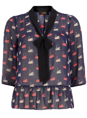 Swan print pussybow blouse DP12215650