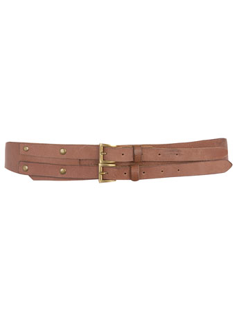 Tan double buckle belt