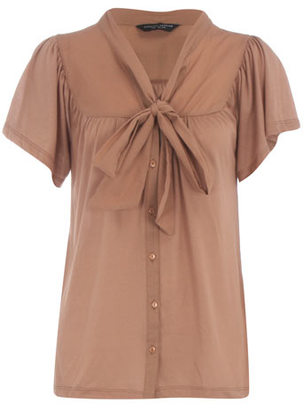 Dorothy Perkins Tan short sleeve pussybow blouse