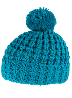 Teal chunky pom pom beanie