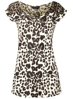 White animal print sequin top