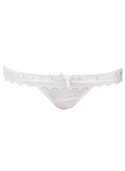 White broderie ribbon thong