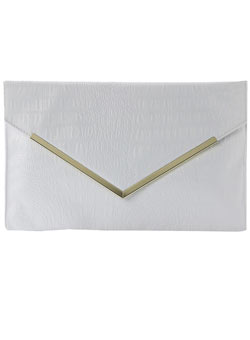 White croc metal clutch