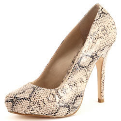 White mock snakeskin heel court shoes