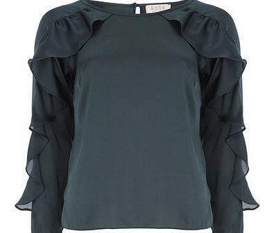 Dorothy Perkins Womens All About Rose Green ruffle blouse- Green