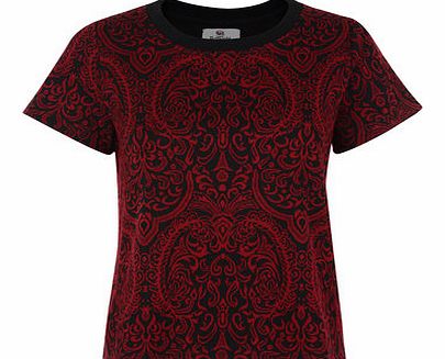 Womens Bellfield Jacquard jersey tee- Red