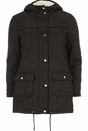 Dorothy Perkins Womens Black and Grey Textured Wool Parka-