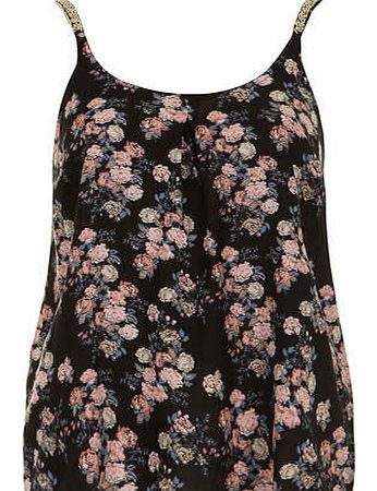 Womens Black Ditsy Floral Cami Top- Black