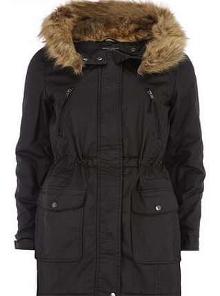 Womens Black Faux Fur Parka- Black DP92267110
