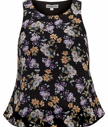 Womens Black Floral Chiffon Top- Black DP75100763