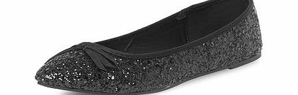 Womens Black glitter point flat pumps- Black