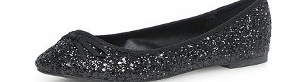 Womens Black glitter wide fit pumps- Black