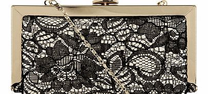 Womens Black lace hard clutch bag- Black