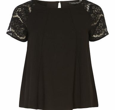 Dorothy Perkins Womens Black Lace Sleeve Top- Black DP05509601