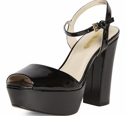 Dorothy Perkins Womens Black Patent Platform Sandals- Black