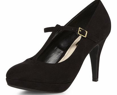 Womens Black T-Bar platform court shoes- Black