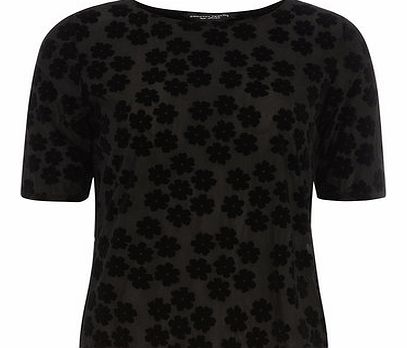 Womens Black Velvet Floral Tee- Black DP05467610