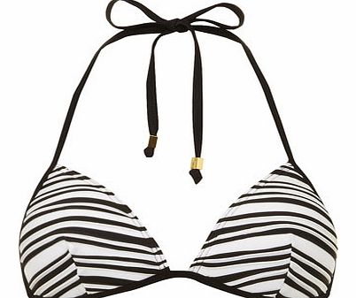 Womens Black/White Textured Triangle Bikini Top-