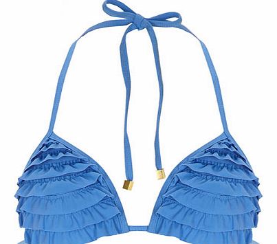 Dorothy Perkins Womens Blue 3D Ruffle Triangle Bikini Top- Blue