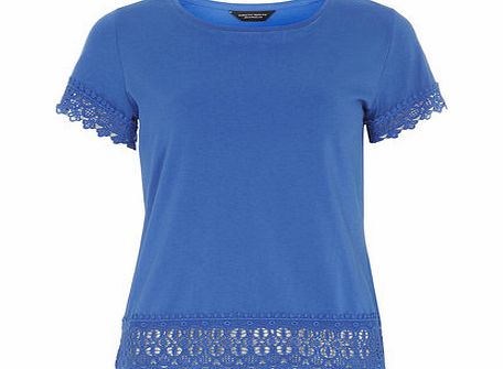 Dorothy Perkins Womens Blue Lace Trim Tee- Blue DP56404450