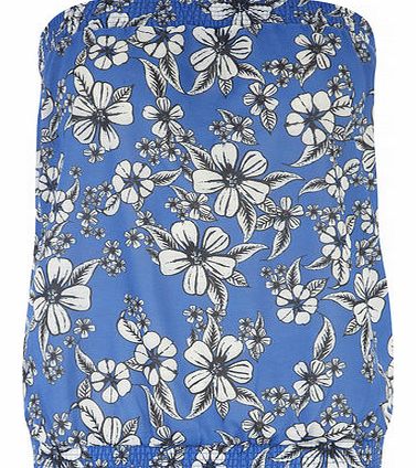 Dorothy Perkins Womens Blue Tropical Print Bandeau- Blue