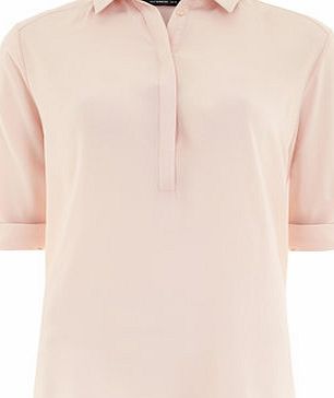 Dorothy Perkins Womens Blush Half Placket Roll sleeve Top- Blush