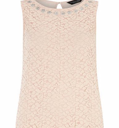 Womens Blush Jewel Lace Shell Top- Blush