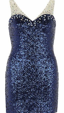 Dorothy Perkins Womens Chase 7 Cobalt Blue Sequin Mesh Dress-