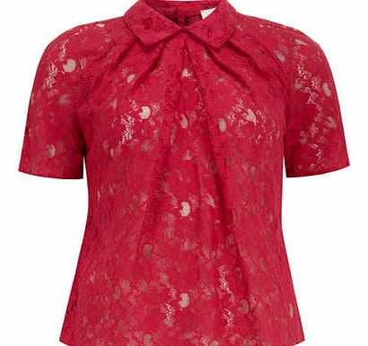 Womens Closet Cerise Lace Collar Blouse- Pink