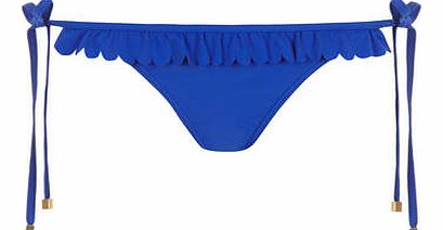 Womens Cobalt Scallop 3D Ruffle Bikini Bottoms-