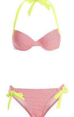 Dorothy Perkins Womens Coral and Neon Chevron Bikini- Coral