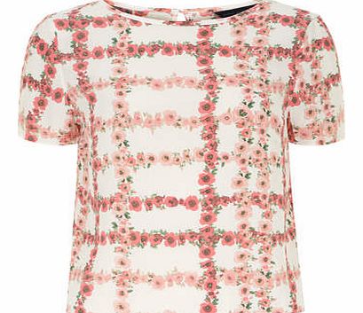 Womens Cream floral check tee- Cream DP05460910