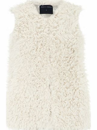 Womens Cream Textured Faux Fur Gilet- Cream