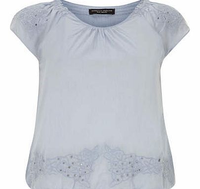 Womens Dusty blue cotton gypsy top- Blue