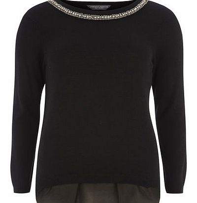 Dorothy Perkins Womens Embellished 2 in 1 Jumper- Black DP55145001