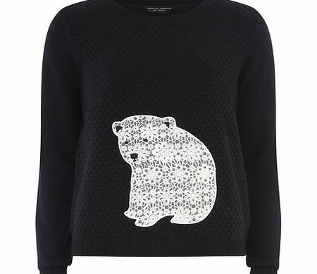 Dorothy Perkins Womens Embroidered Polar Bear Jumper- Black