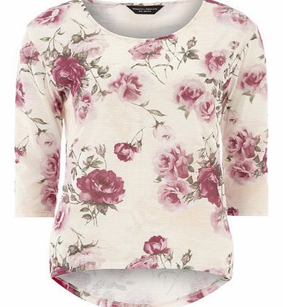 Womens Floral dip hem detail top- Ivory DP56382983